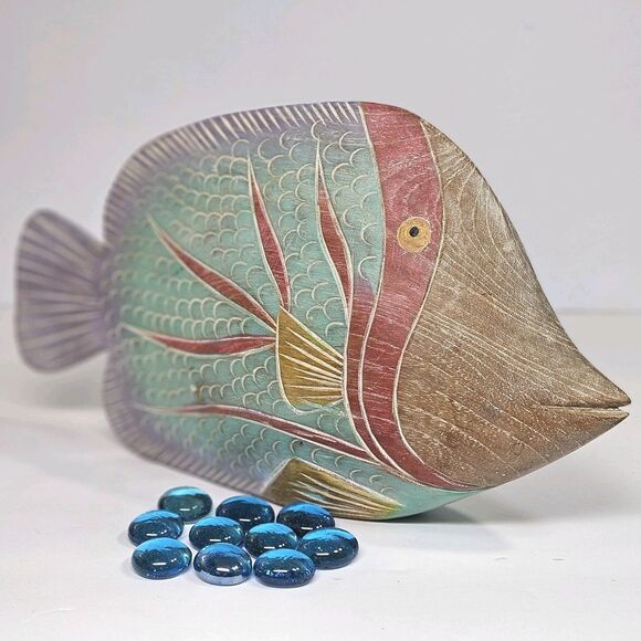 Vtg Nautical Hand Carved Wooden Tropical Fish Figurine Hand Painted 3D Sculpture - Picture 4 of 12